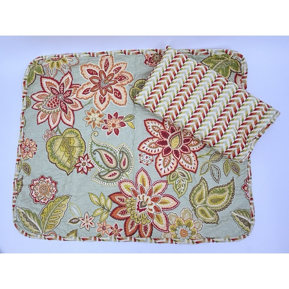 Waverly "Jacobean" 2 Quilted Standard Pillow Shams Floral & Chevron‎ 26" X 21.5"